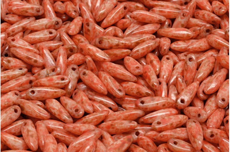 ダガービーズ、ホワイトトラバーチンベージュオレンジスポット（02010-86800-33307）、ガラス、チェコ共和国