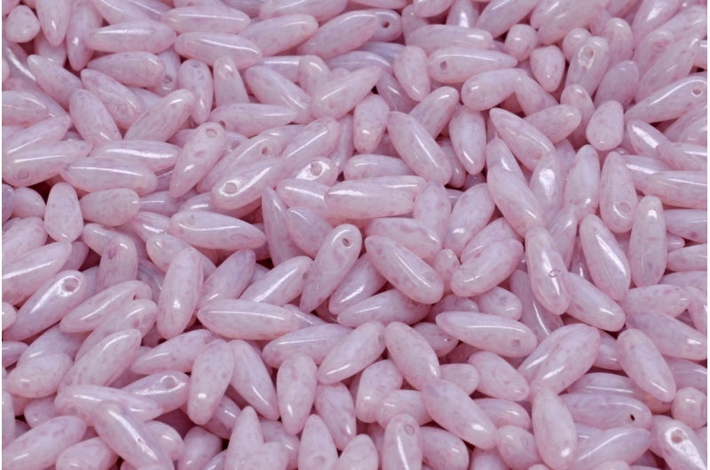 ダガービーズ、ホワイトオパールライトフクシアピンク（02020-34306）、ガラス、チェコ共和国