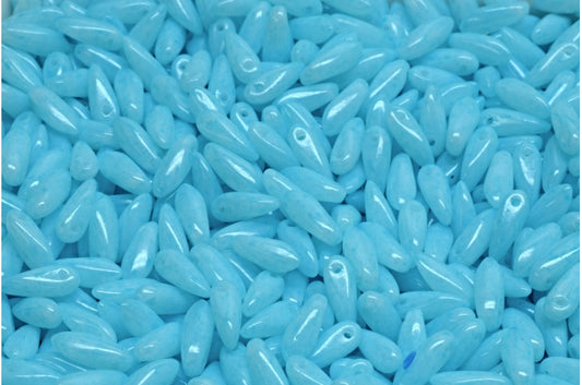Dagger Beads, White Opal Light Aqua Blue (02020-34308), Glass, Czech Republic