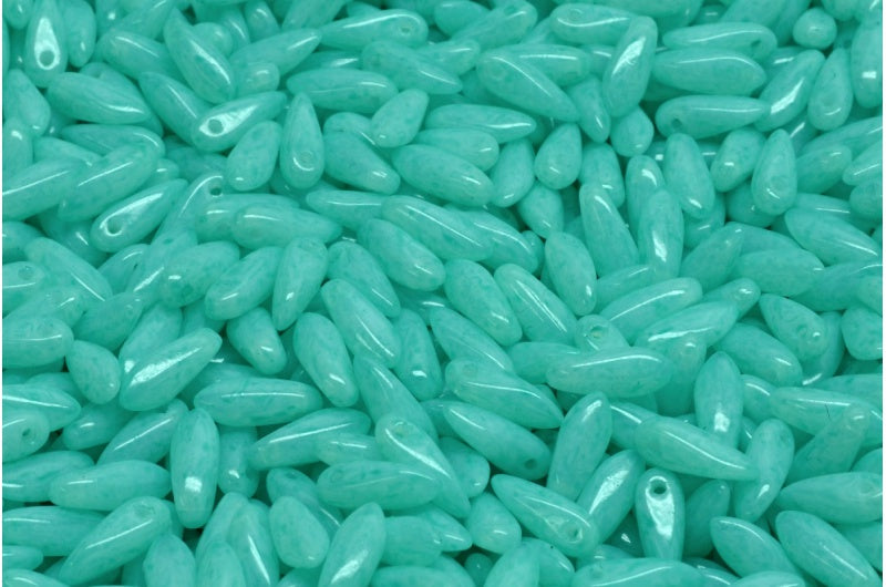 Dagger Beads, White Opal Light Turquoise (02020-34309), Glass, Czech Republic