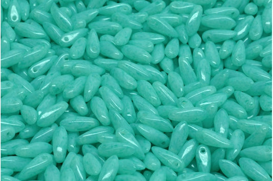 Dagger Beads, White Opal Light Turquoise (02020-34309), Glass, Czech Republic