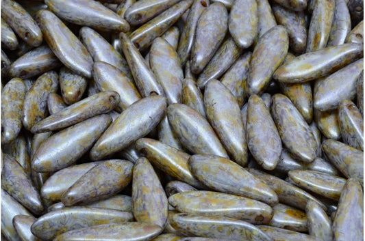 ダガービーズ、白紫茶色光沢斑点（02010-65329）、ガラス、チェコ共和国