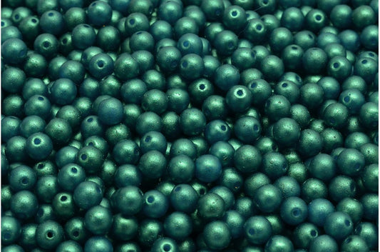 Round Druck Beads, White Green Emerald (02010-24105), Glass, Czech Republic