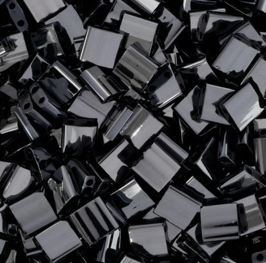 Miyuki Tila / Half Tila / Quater Tila 2-hole Beads, Black Vacuum Hematite Full (#55096), Glass, Japan