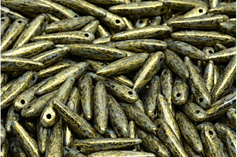 ソーンビーズ、ブラックゴールドラスタースポット（23980-65322）、ガラス、チェコ共和国