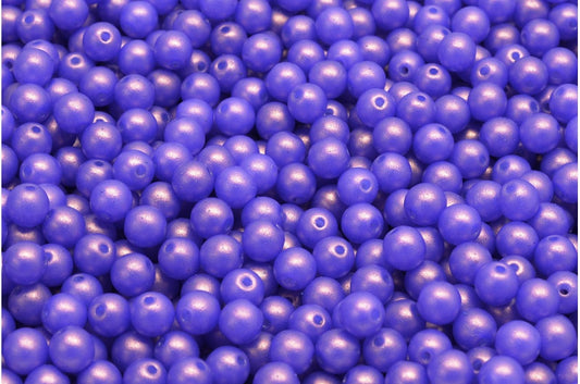 Round Druck Beads, White Purple (02010-24110), Glass, Czech Republic