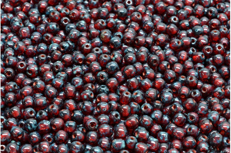 Round Druck Beads, Ruby Red Travertin (90080-86800), Glass, Czech Republic