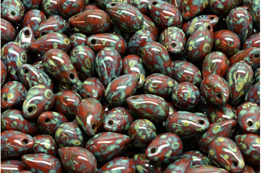 Drop Beads, Opaque Brown Travertin (13610-86800), Glass, Czech Republic