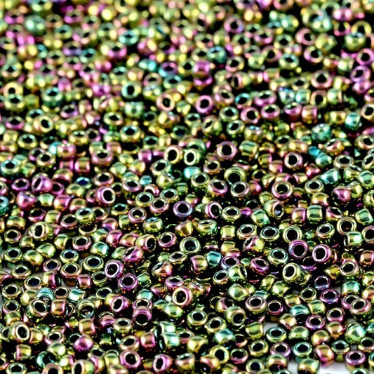 TOHO Round Glass Seed Beads, Higher Metallic Iris Purple-Green (#509), Glass, Japan