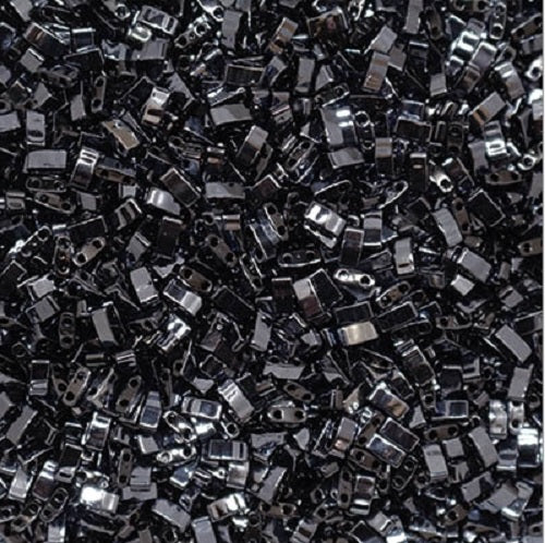 Miyuki Tila / Half Tila / Quater Tila 2-hole Beads, black blue hematite full matted (#55092), Glass, Japan
