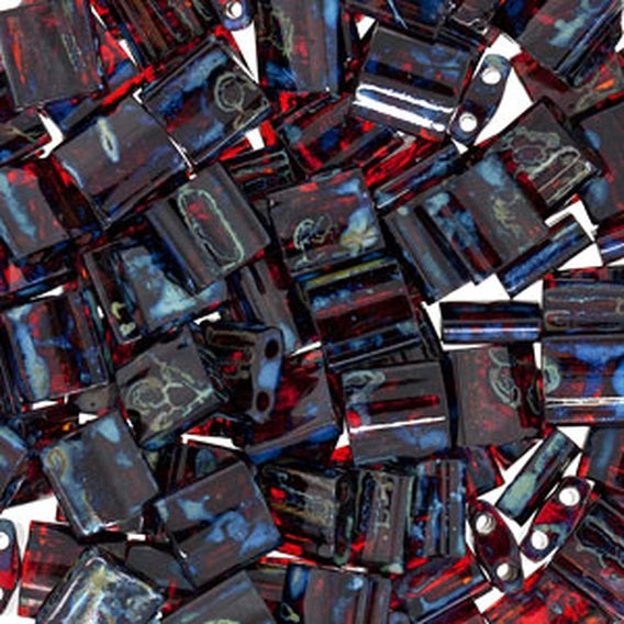 Miyuki Tila / Half Tila / Quater Tila 2-hole Beads, Picasso Transparent Garnet (#4504), Glass, Japan