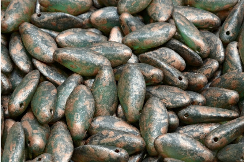 ダガービーズ、透明アクアマットコッパースプラッシュ（60210-84100-86750）、ガラス、チェコ共和国