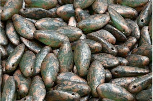 ダガービーズ、透明アクアマットコッパースプラッシュ（60210-84100-86750）、ガラス、チェコ共和国