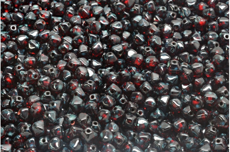 双円錐ビーズ、ルビーレッドトラバーチン（90080-86800）、ガラス、チェコ共和国