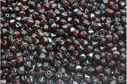 双円錐ビーズ、ルビーレッドトラバーチン（90080-86800）、ガラス、チェコ共和国