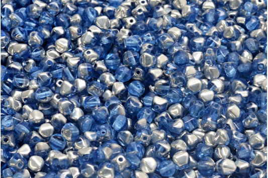 Bicone Beads, Cobalt Crystal Silver Half Coating (30050-27001), Glass, Czech Republic