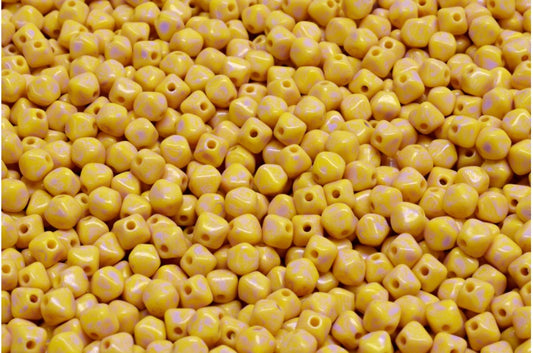 Bicone Beads, Yellow Cold Purple Spotted (83120-33305), Glass, Czech Republic