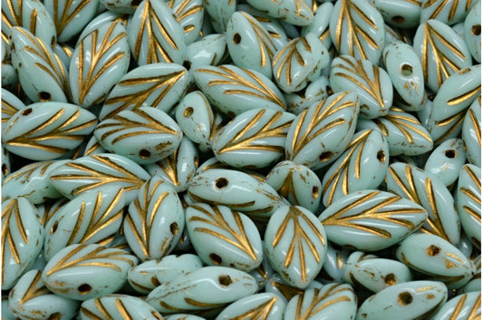 Beech Leaf Beads, Light Green Gold Lined (54200-54302), Glass, Czech Republic
