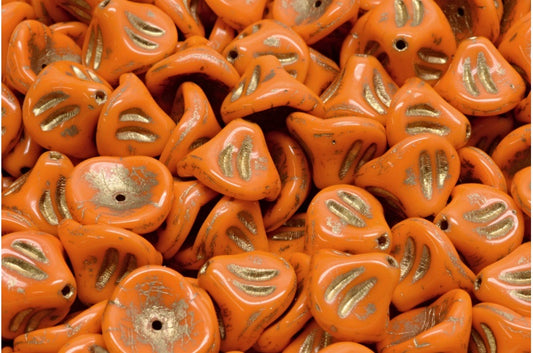 Daylily Flower Beads, Opaque Yellow Gold Lined (93120-54302), Glass, Czech Republic