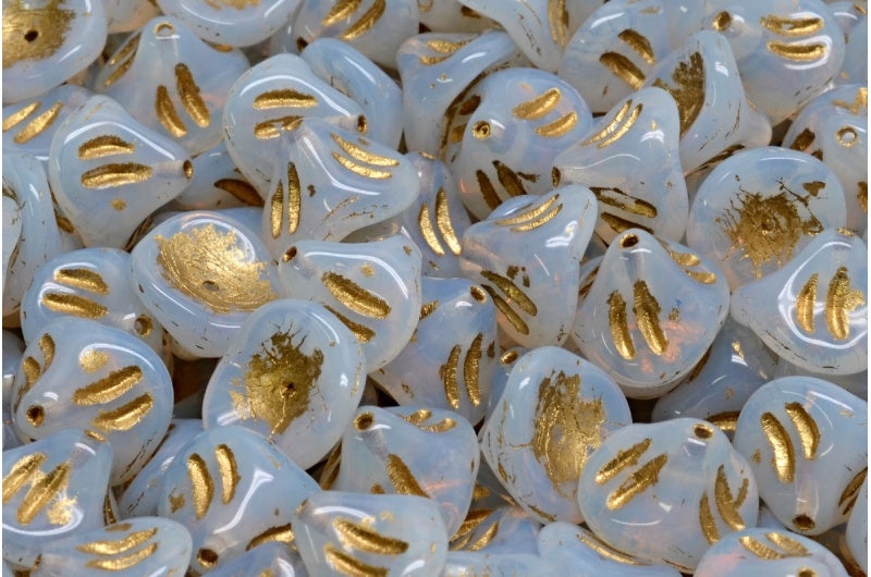 Daylily Flower Beads, Opal White Gold Lined (01000-54302), Glass, Czech Republic