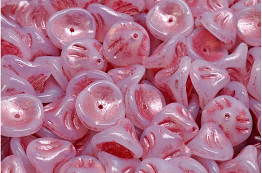 Daylily Flower Beads, Opal White Pink Lined (01000-54321), Glass, Czech Republic