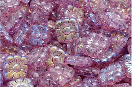 スクエアフラワービーズ、クリスタルABライトフクシアピンク（00030-28701-34306）、ガラス、チェコ共和国