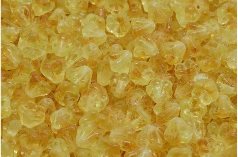 Bell Flower Beads, Mixed Yellow (17801), Glass, Czech Republic