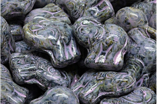 奥特莱斯 10克大象珠，20 x 21毫米，黑色石灰华冷紫色斑点 (23980-86800-33305)，玻璃，捷克共和国