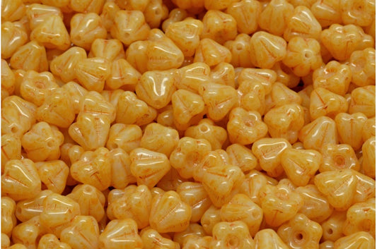 Bell Flower Beads, 83539 Orange Spotted (83539-33302), Glass, Czech Republic