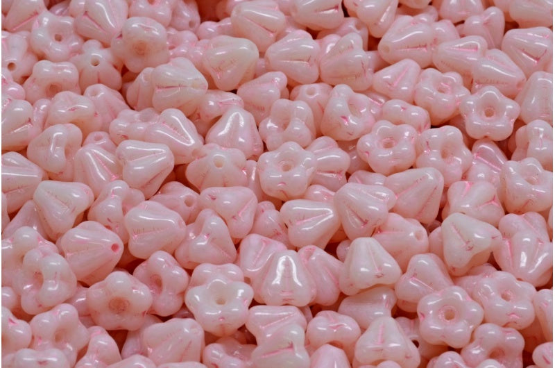 奥特莱斯 10克 铃花珠，4 x 6毫米，83539 暖紫色斑点 (83539-33304)，玻璃，捷克共和国