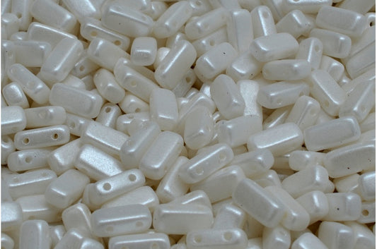 2-Holes Pressed Tile Beads, White 24001 (02010-24001), Glass, Czech Republic