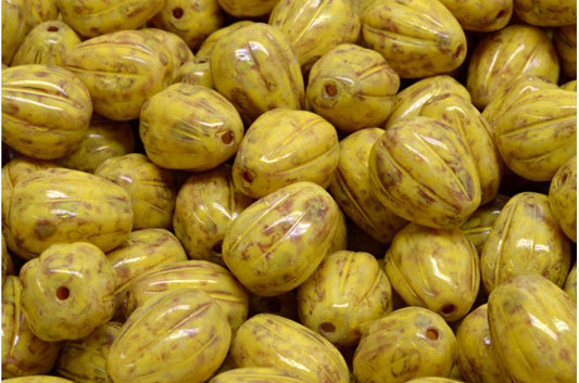 Drop Melon Beads, White Travertin Orange Spotted (02010-86800-33302), Glass, Czech Republic