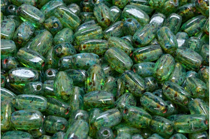 オリーブビーズ、クリスタルトラバーチンライトターコイズ（00030-86800-34309）、ガラス、チェコ共和国