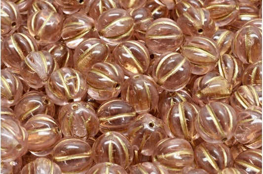 OUTLET 10克瓜形珠，8 x 8毫米，透明粉金内衬（70120-54302），玻璃，捷克共和国