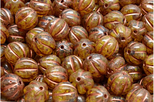 瓜珠，黄色石灰华铜衬里（R0812-86800-54307），玻璃，捷克共和国