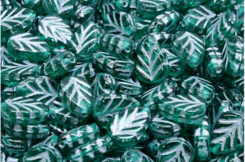 Mint Leaf Beads, Transparent Green Emerald Silver Lined (50720-54301), Glass, Czech Republic