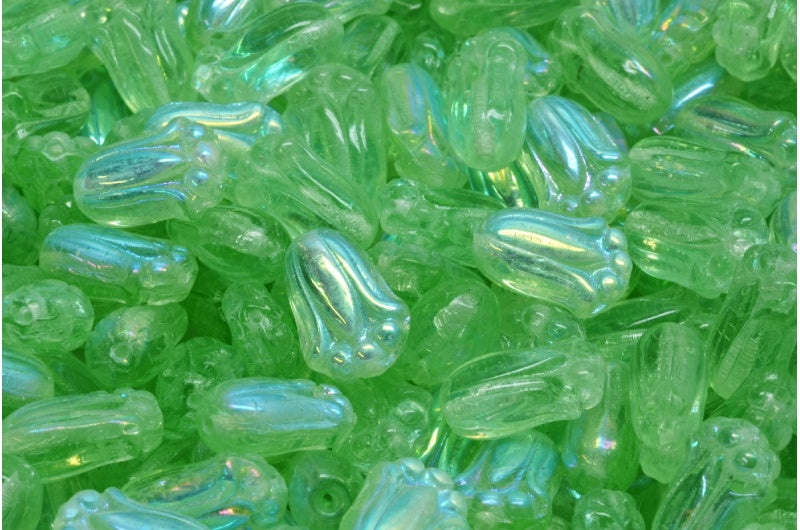 チューリップバッドビーズ、透明グリーンAb（50500-28701）、ガラス、チェコ共和国