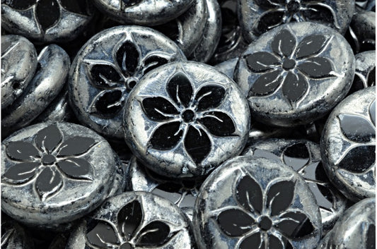 桌切花形钱币珠，黑银飞溅（23980-86700），玻璃，捷克共和国