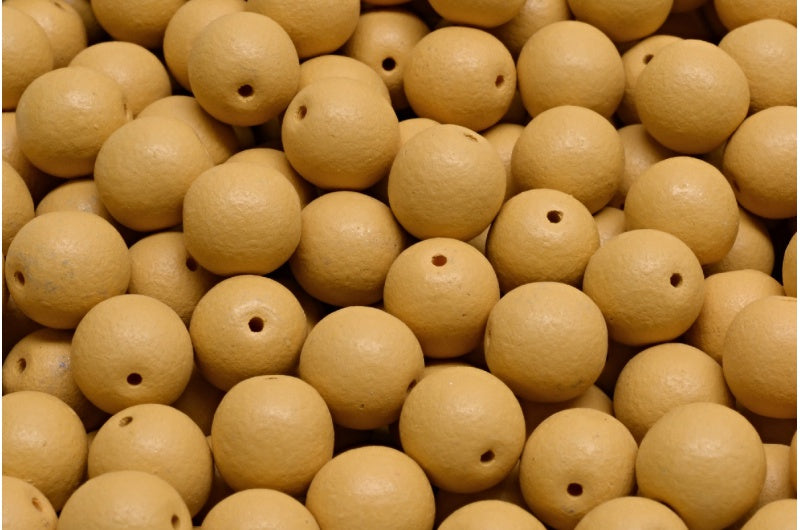 Round Druck Beads, White Bright Dark Yellow Matte (02010-22M03), Glass, Czech Republic
