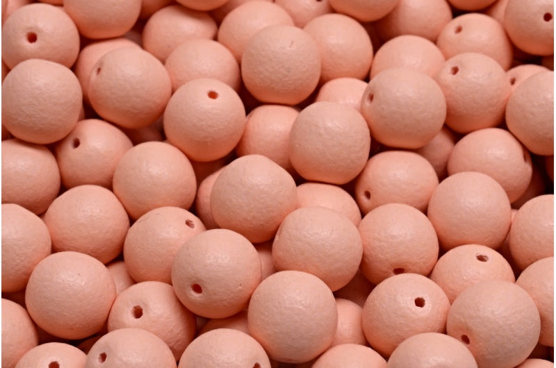 Round Druck Beads, White Bright Orange Pink Matte (02010-22M05), Glass, Czech Republic