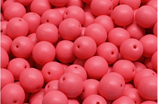 Round Druck Beads, White Bright Red Matte (02010-22M08), Glass, Czech Republic