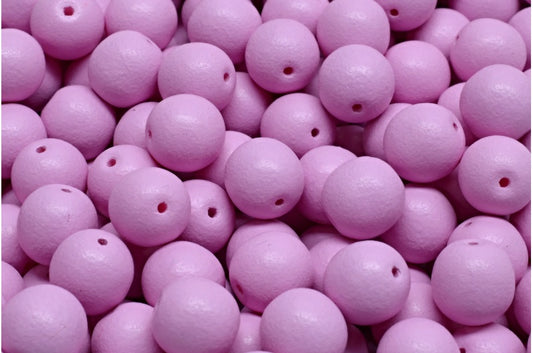 Round Druck Beads, White Bright Purple Matte (02010-22M12), Glass, Czech Republic