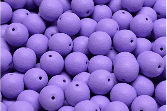 Round Druck Beads, White Bright Purple Matte (02010-22M14), Glass, Czech Republic