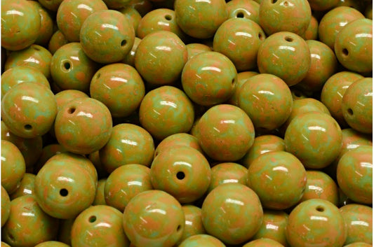 Round Druck Beads, Turquoise Orange Spotted (63130-33302), Glass, Czech Republic