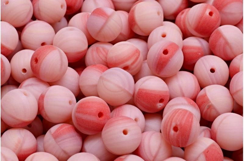 Round Druck Beads, Opal Pink Opal Red Matte (71010-91240-84100), Glass, Czech Republic