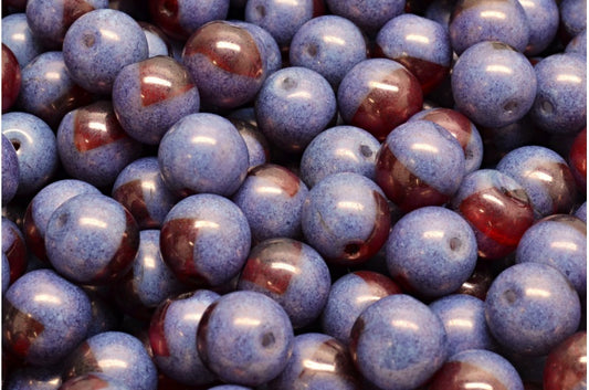 Round Druck Beads, Ruby Red Chalk White Purple (90080-03000-15726), Glass, Czech Republic