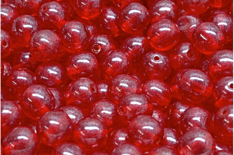 ラウンドドラックビーズ、ルビーレッドヘマタイト（90080-14400）、ガラス、チェコ共和国