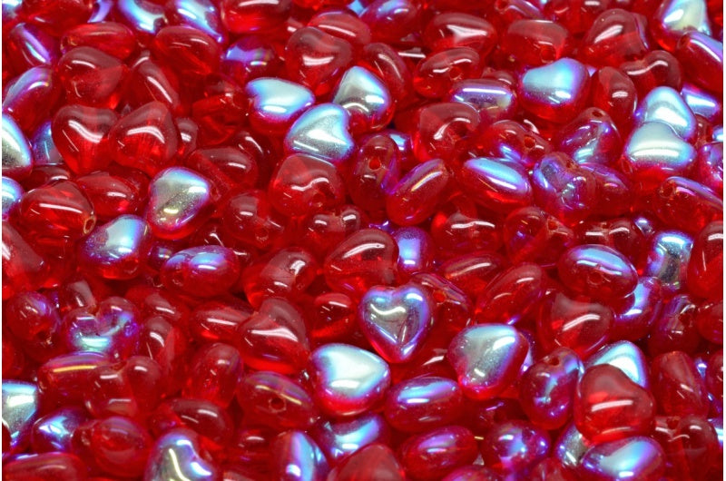 Heart Beads, Ruby Red Ab (90080-28701), Glass, Czech Republic