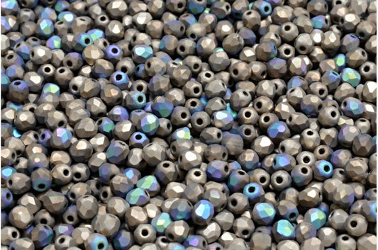 Faceted Round Fire Polished Beads, Crystal Matte Silver Gold (00030-84100-98554), Glass, Czech Republic