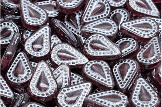 Filigree Teardrop Beads, Transparent Light Amethyst Silver Lined (20050-54301), Glass, Czech Republic